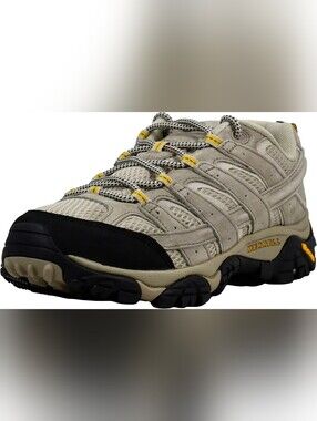 Merrell Men's Tan and Black Trail Running Shoe with Yellow Accents